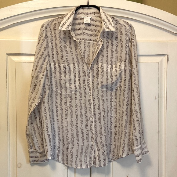 Club Monaco Silk Button Up Scribble Blouse - Picture 5 of 6